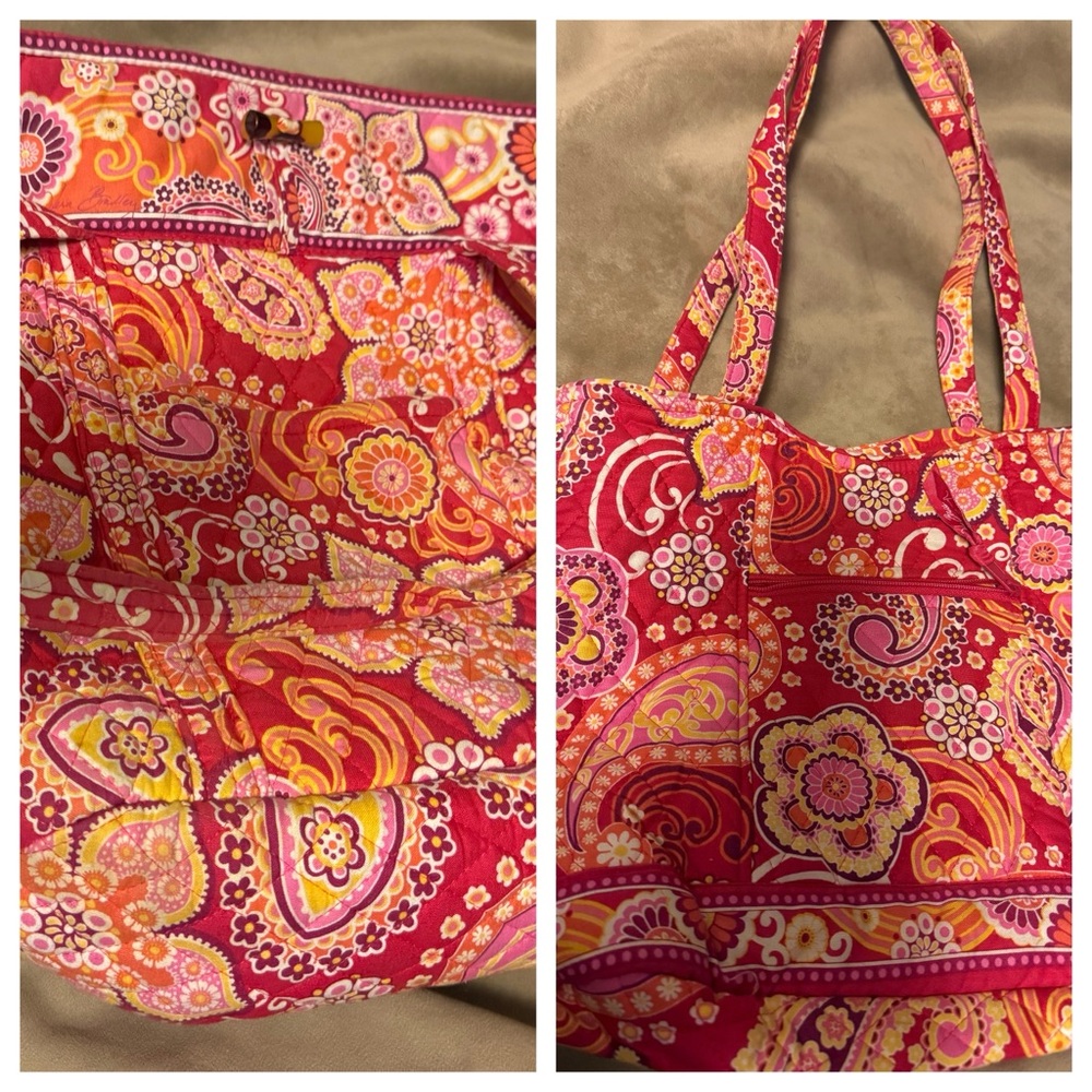 Lot of Two Vera Bradley Vibrant Paisley Tote and Purse Bag Set Pink